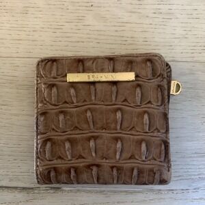 Brahmin Brown Croc Embossed Leather Bifold Compact Wallet with ID Window